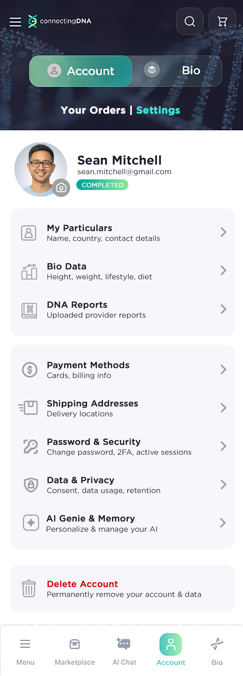 Account mode — Settings