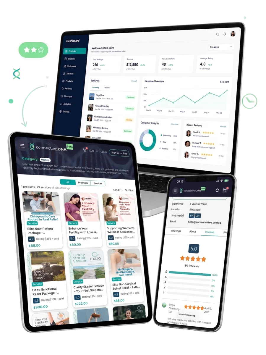 DNA-Wellness marketplace dashboard, storefront and profile